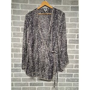 Diane Gilman Womens‎ Vintage 90s Leopard Print Silk Wrap Sequin Top Size 3X